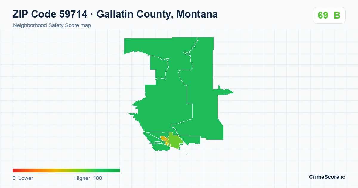 ZIP Code 59714 in Gallatin County, Montana neighborhood Safety Score map