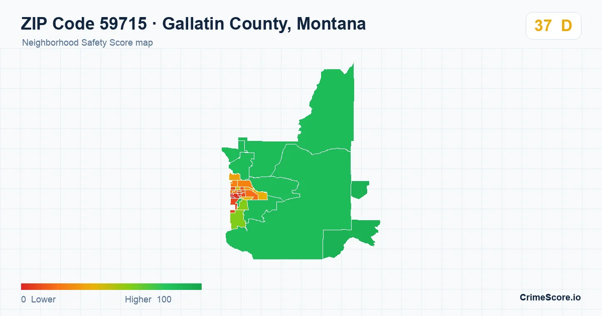 ZIP Code 59715 in Gallatin County, Montana neighborhood Safety Score map