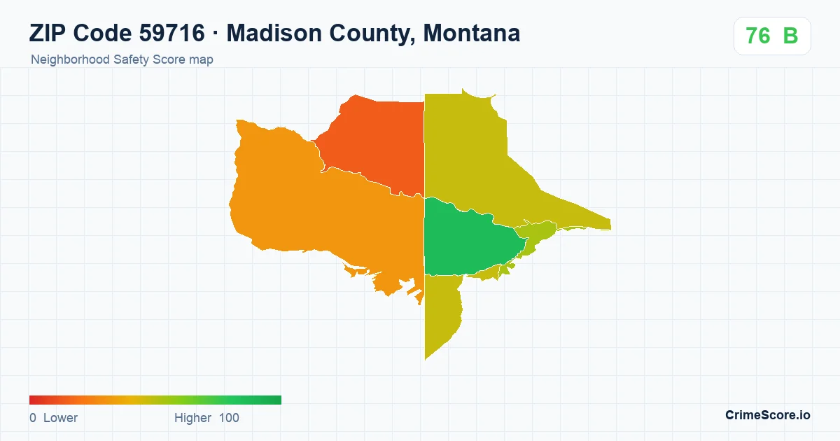 ZIP Code 59716 in Madison County, Montana neighborhood Safety Score map