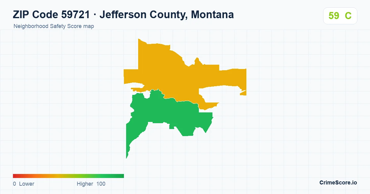 ZIP Code 59721 in Jefferson County, Montana neighborhood Safety Score map
