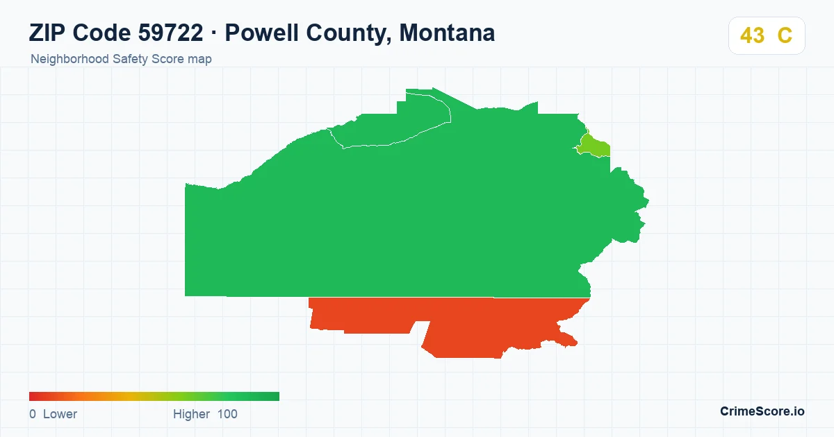 ZIP Code 59722 in Powell County, Montana neighborhood Safety Score map