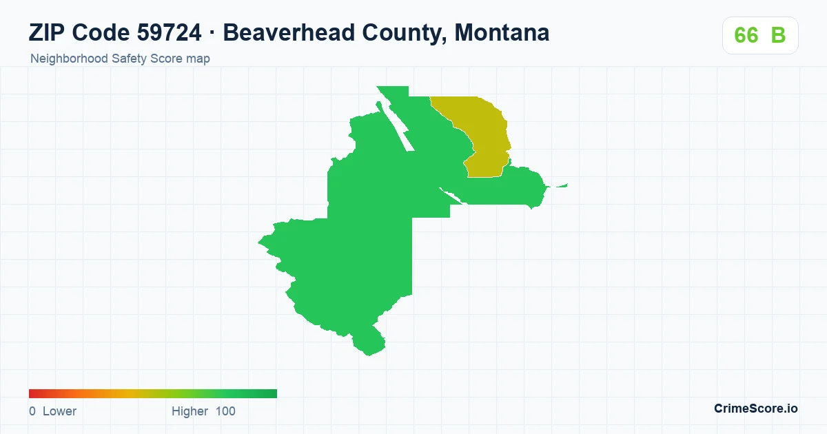 ZIP Code 59724 in Beaverhead County, Montana neighborhood Safety Score map