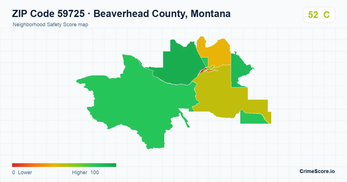 ZIP Code 59725 in Beaverhead County, Montana neighborhood Safety Score map