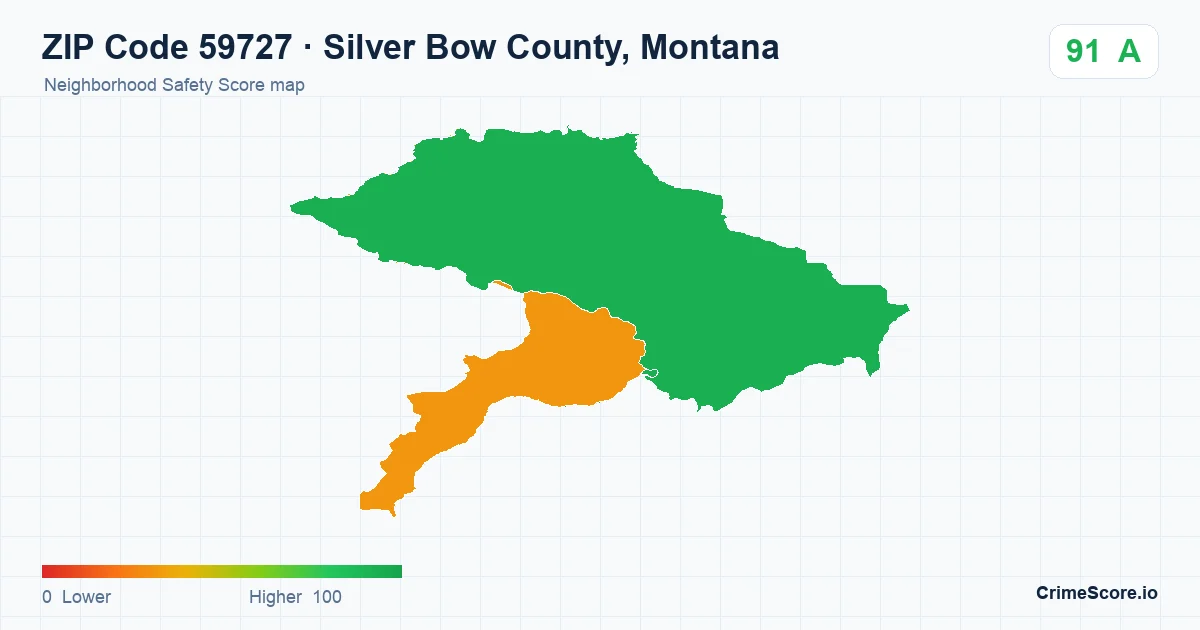 ZIP Code 59727 in Silver Bow County, Montana neighborhood Safety Score map