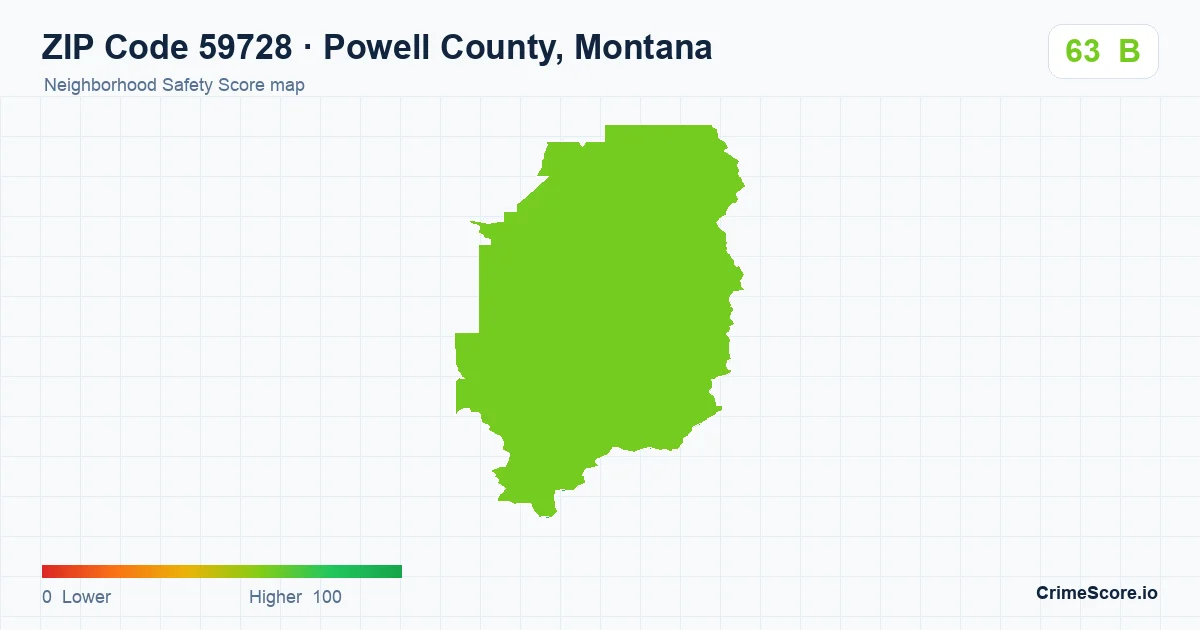 ZIP Code 59728 in Powell County, Montana neighborhood Safety Score map