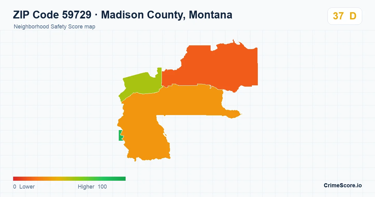 ZIP Code 59729 in Madison County, Montana neighborhood Safety Score map