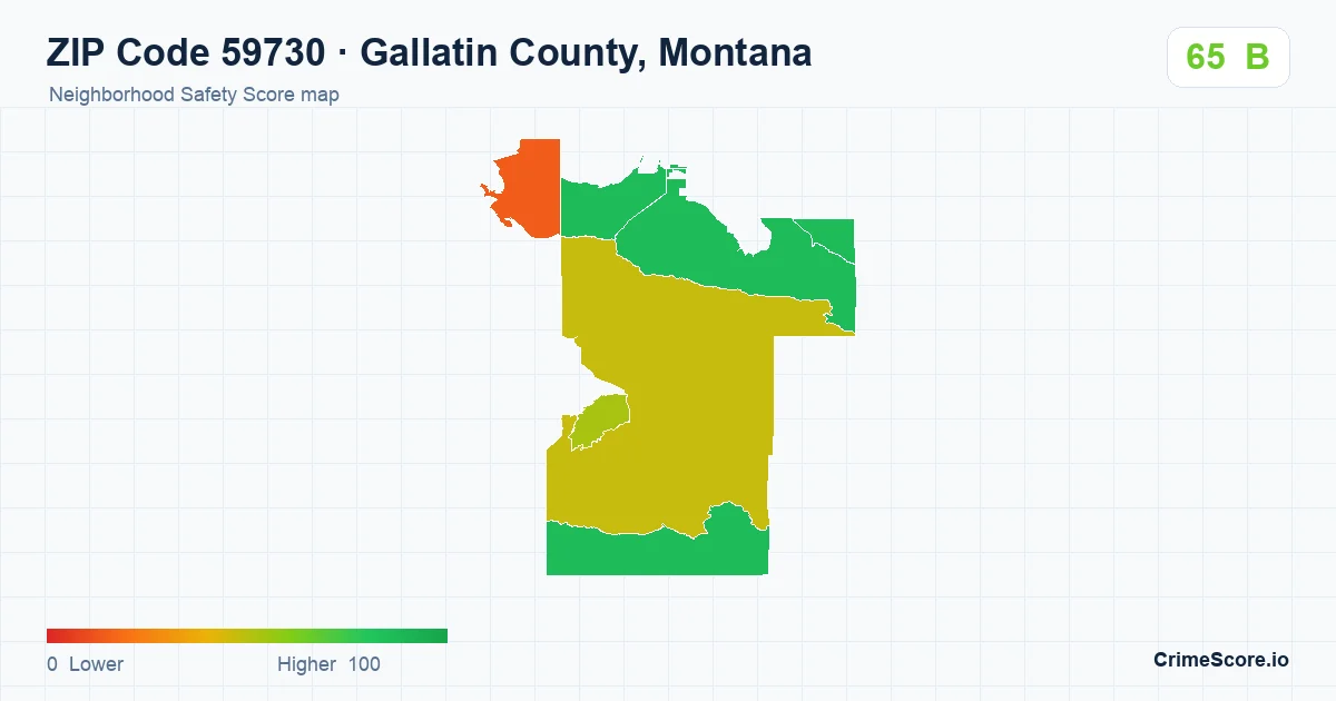 ZIP Code 59730 in Gallatin County, Montana neighborhood Safety Score map