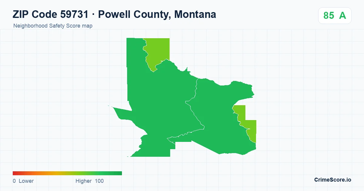 ZIP Code 59731 in Powell County, Montana neighborhood Safety Score map