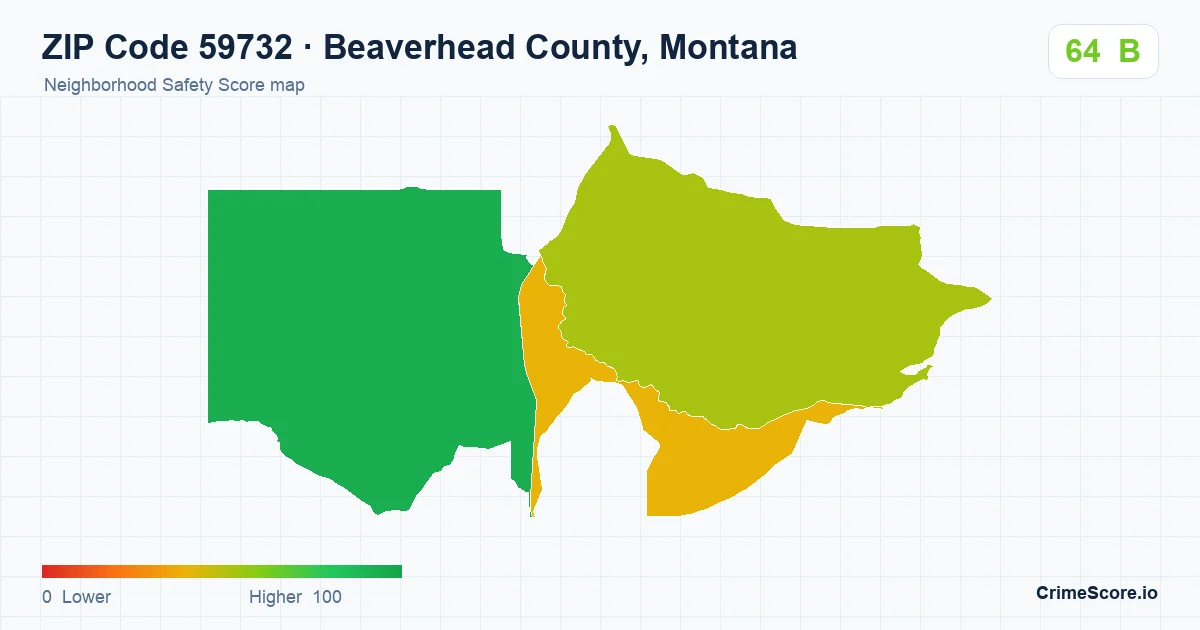 ZIP Code 59732 in Beaverhead County, Montana neighborhood Safety Score map
