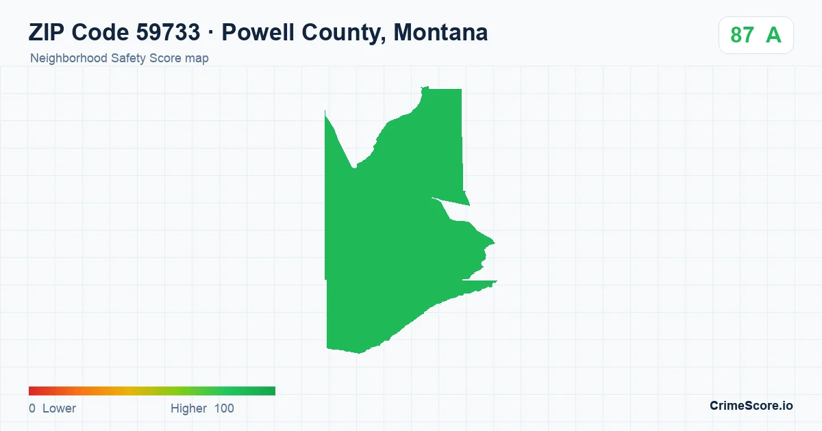ZIP Code 59733 in Powell County, Montana neighborhood Safety Score map