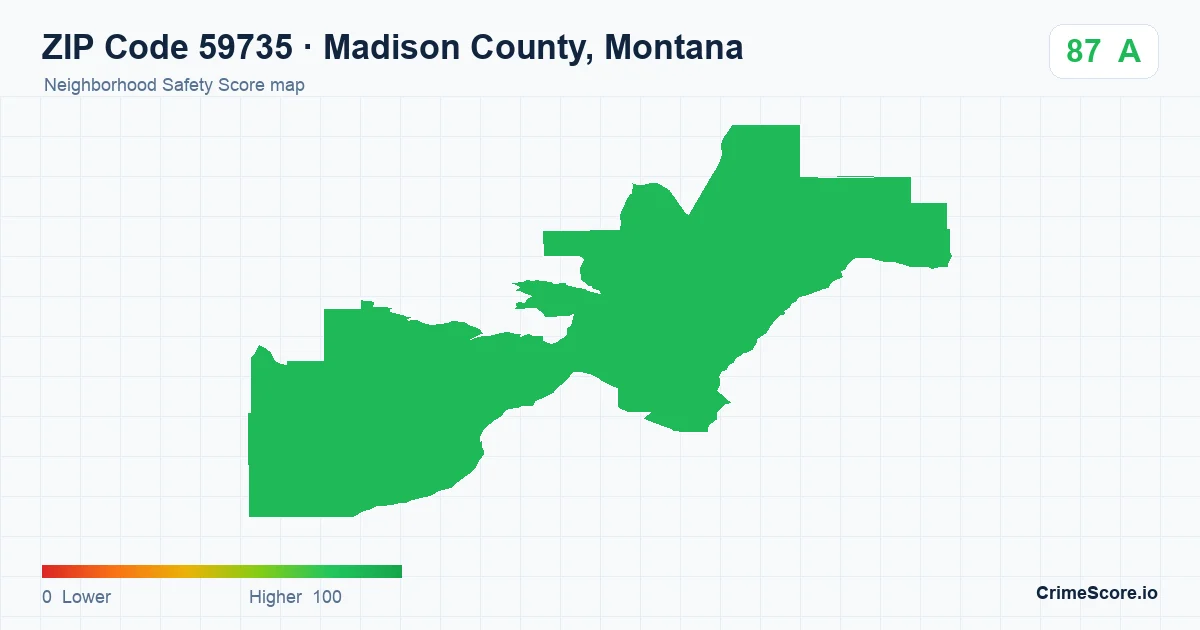 ZIP Code 59735 in Madison County, Montana neighborhood Safety Score map