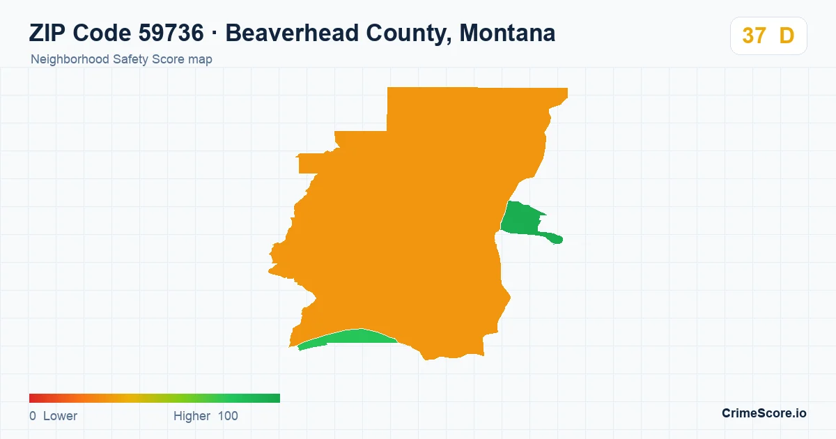 ZIP Code 59736 in Beaverhead County, Montana neighborhood Safety Score map