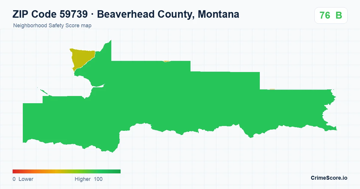 ZIP Code 59739 in Beaverhead County, Montana neighborhood Safety Score map