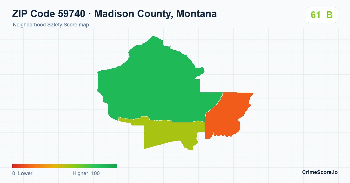 ZIP Code 59740 in Madison County, Montana neighborhood Safety Score map