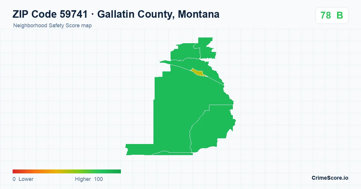 ZIP Code 59741 in Gallatin County, Montana neighborhood Safety Score map