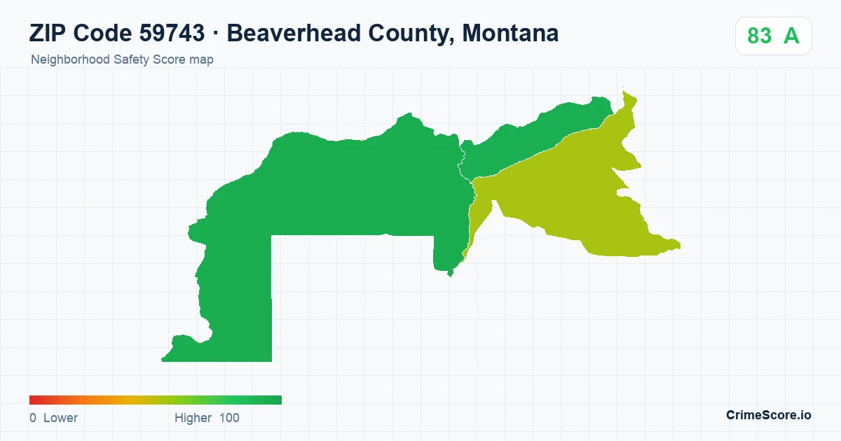 ZIP Code 59743 in Beaverhead County, Montana neighborhood Safety Score map