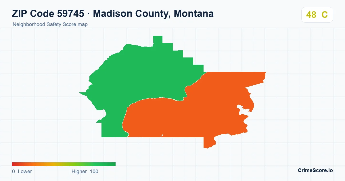 ZIP Code 59745 in Madison County, Montana neighborhood Safety Score map