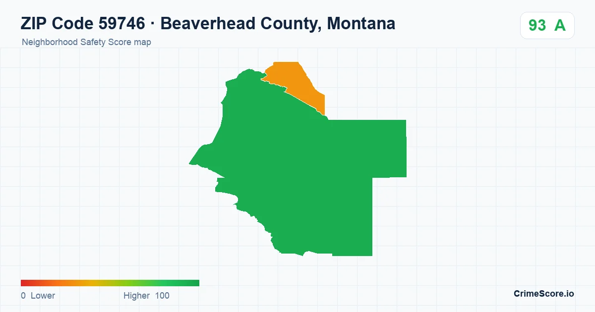 ZIP Code 59746 in Beaverhead County, Montana neighborhood Safety Score map