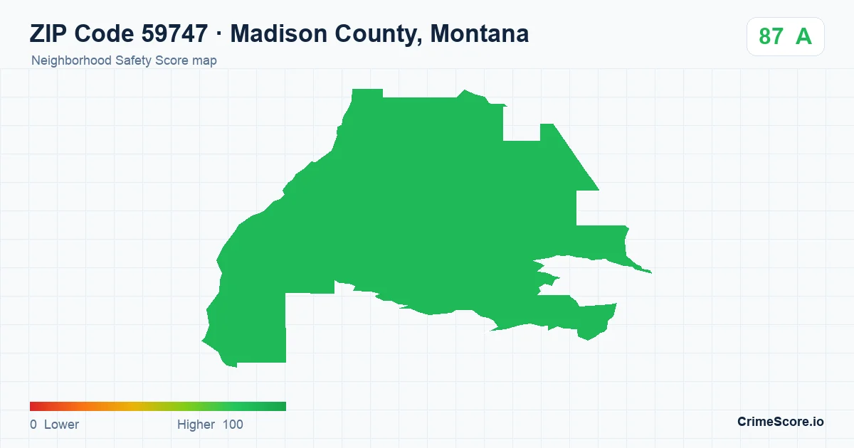 ZIP Code 59747 in Madison County, Montana neighborhood Safety Score map
