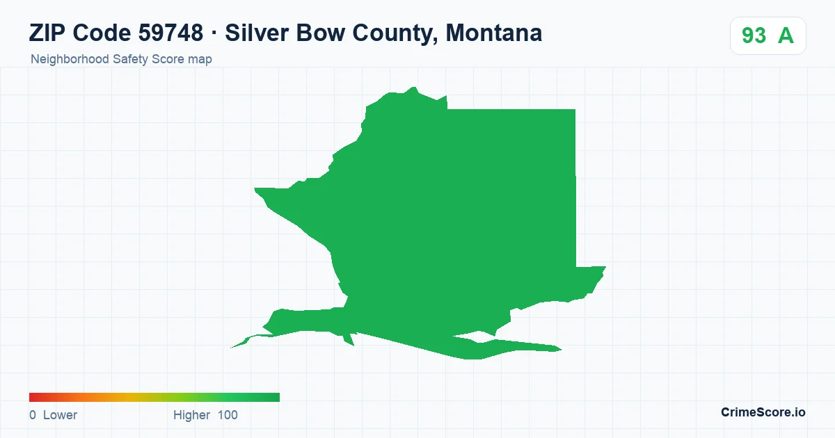 ZIP Code 59748 in Silver Bow County, Montana neighborhood Safety Score map