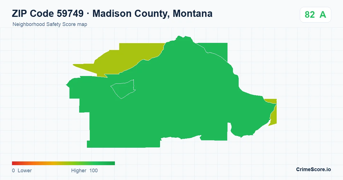 ZIP Code 59749 in Madison County, Montana neighborhood Safety Score map