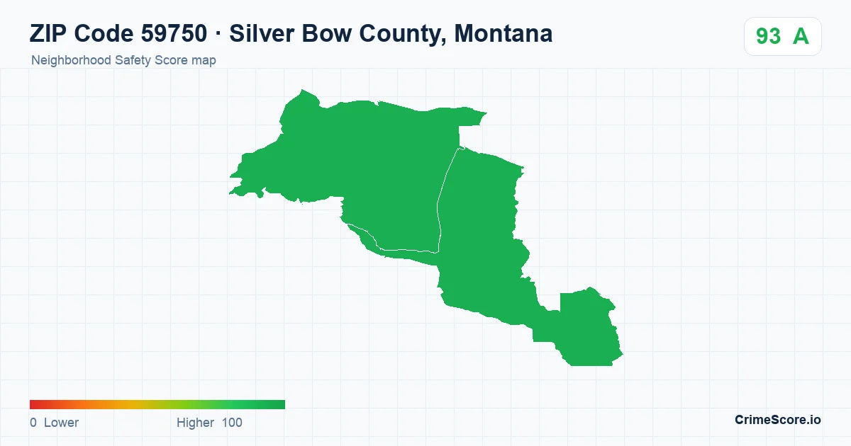ZIP Code 59750 in Silver Bow County, Montana neighborhood Safety Score map