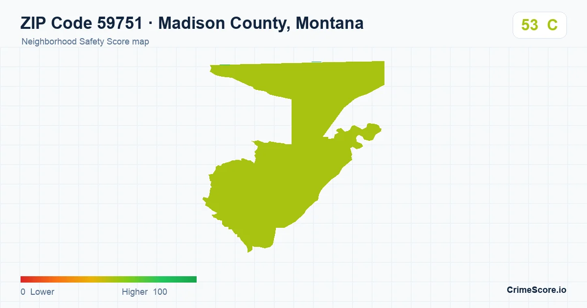 ZIP Code 59751 in Madison County, Montana neighborhood Safety Score map