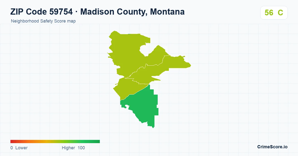 ZIP Code 59754 in Madison County, Montana neighborhood Safety Score map