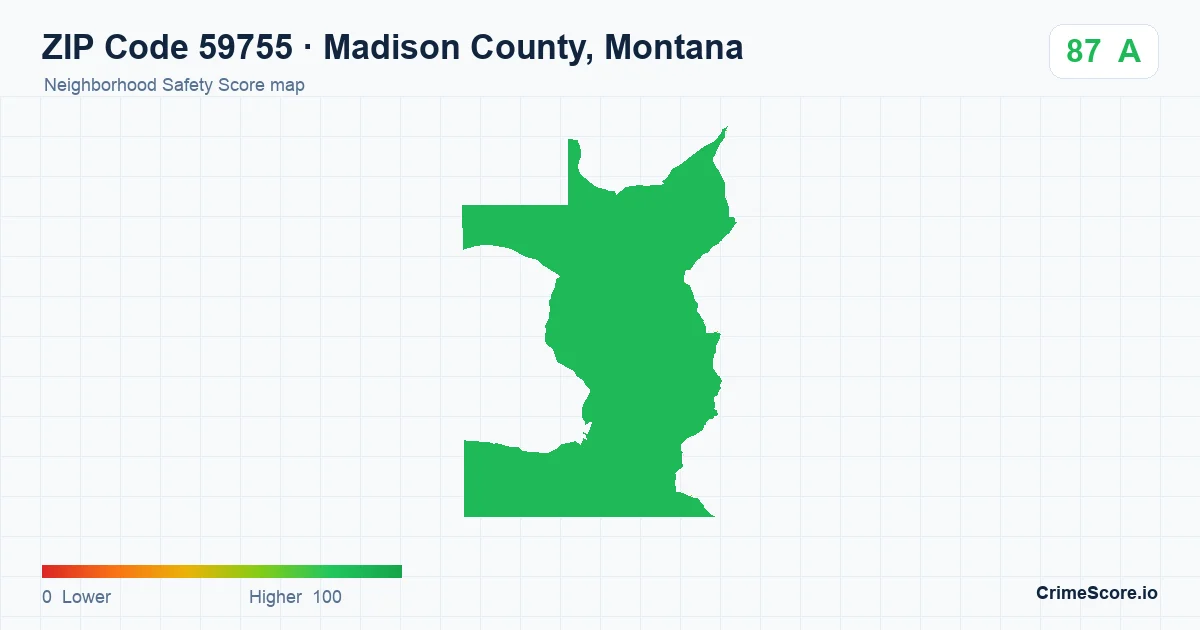 ZIP Code 59755 in Madison County, Montana neighborhood Safety Score map