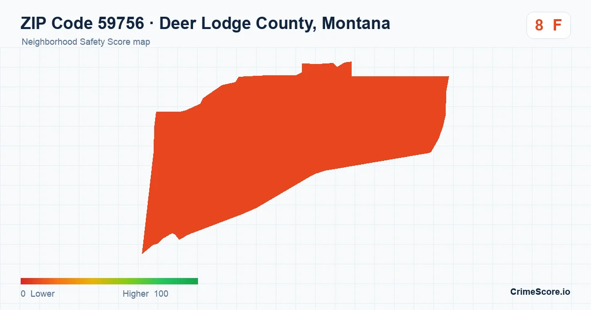 ZIP Code 59756 in Deer Lodge County, Montana neighborhood Safety Score map