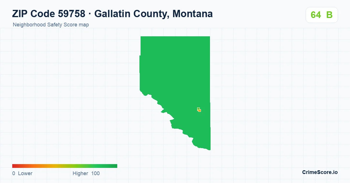 ZIP Code 59758 in Gallatin County, Montana neighborhood Safety Score map
