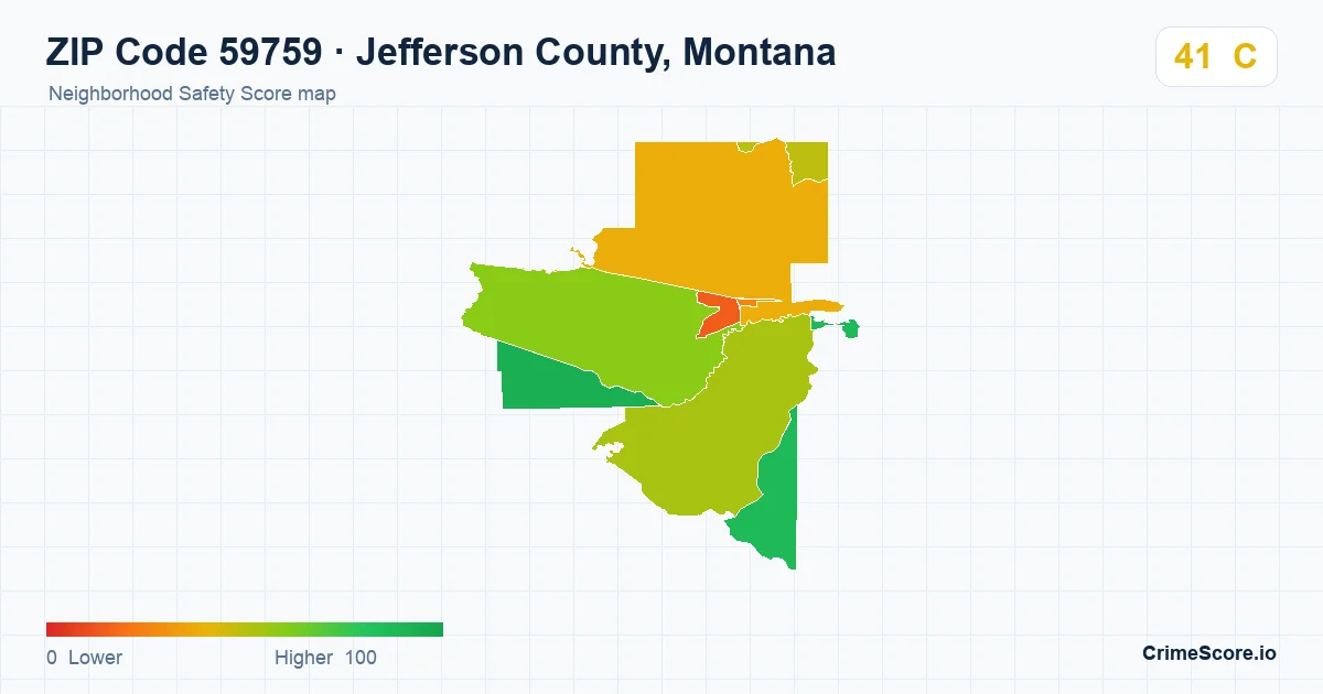 ZIP Code 59759 in Jefferson County, Montana neighborhood Safety Score map