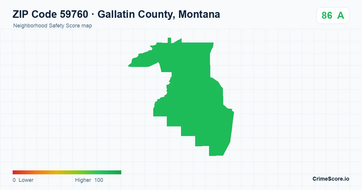ZIP Code 59760 in Gallatin County, Montana neighborhood Safety Score map