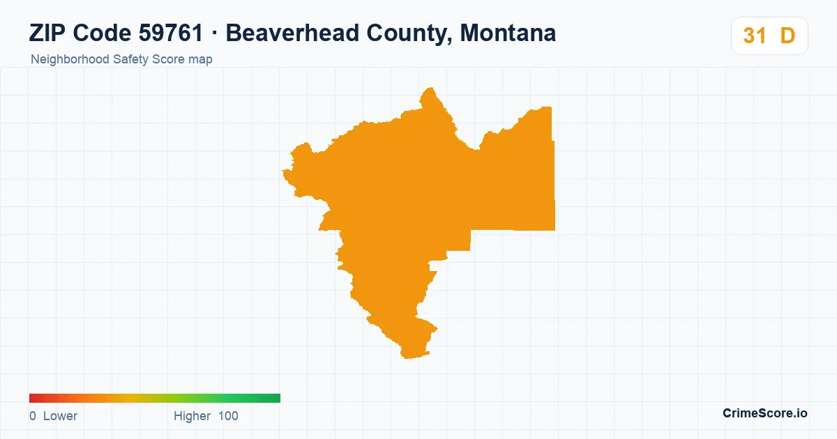 ZIP Code 59761 in Beaverhead County, Montana neighborhood Safety Score map