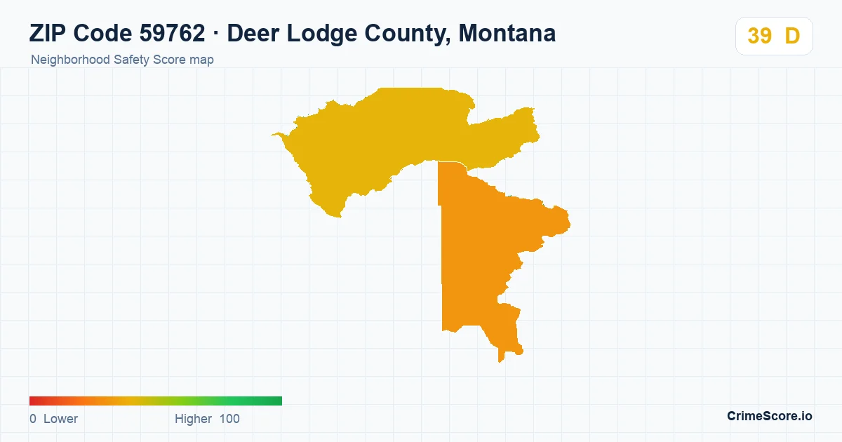 ZIP Code 59762 in Deer Lodge County, Montana neighborhood Safety Score map