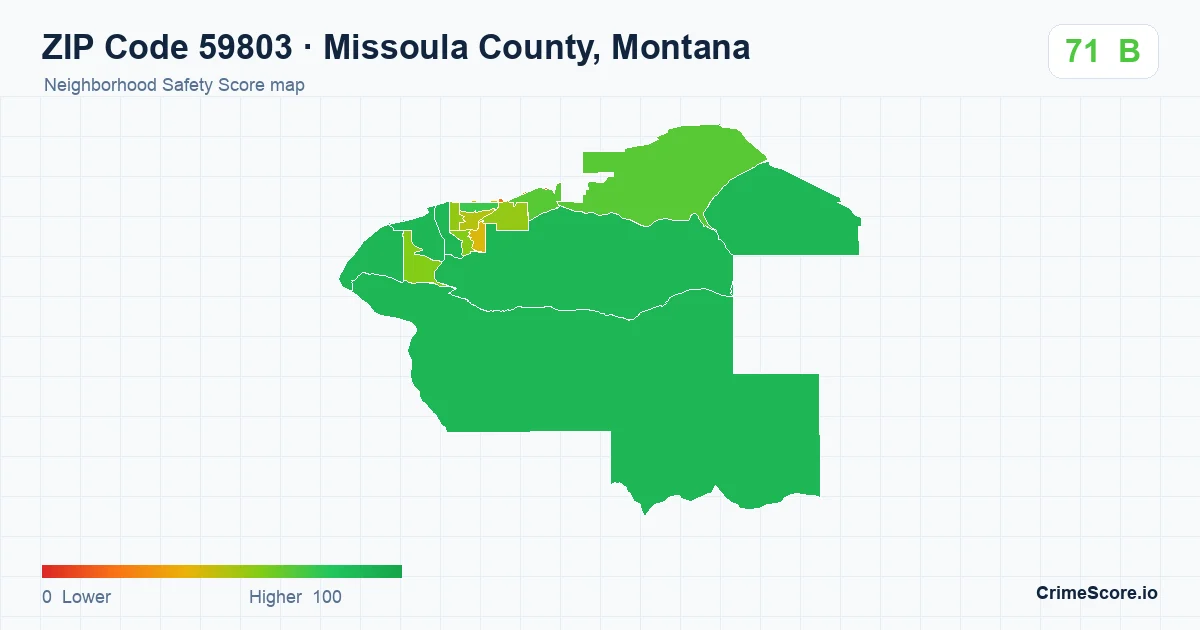 ZIP Code 59803 in Missoula County, Montana neighborhood Safety Score map