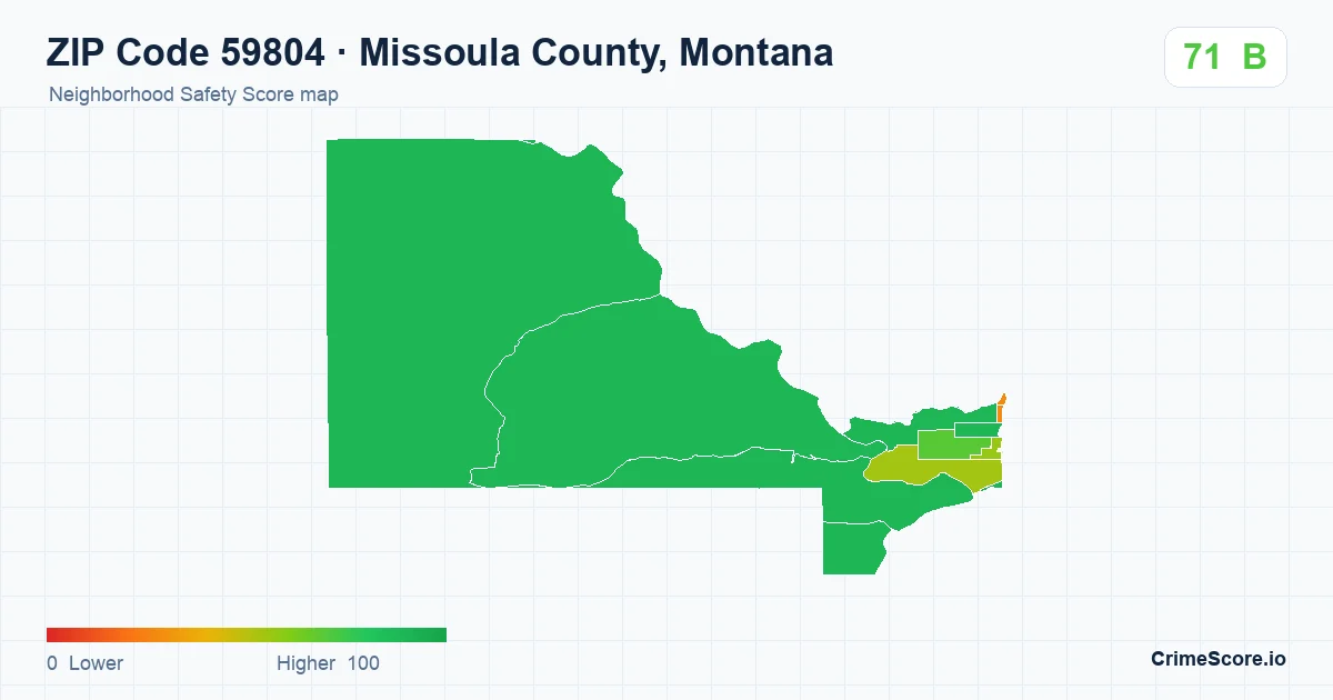 ZIP Code 59804 in Missoula County, Montana neighborhood Safety Score map