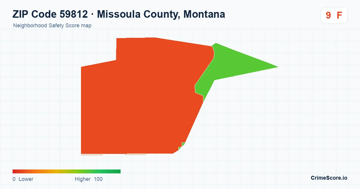 ZIP Code 59812 in Missoula County, Montana neighborhood Safety Score map