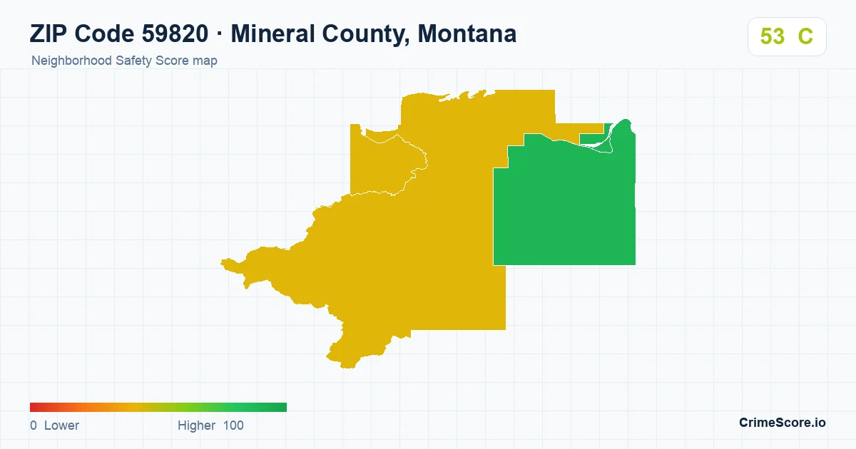 ZIP Code 59820 in Mineral County, Montana neighborhood Safety Score map