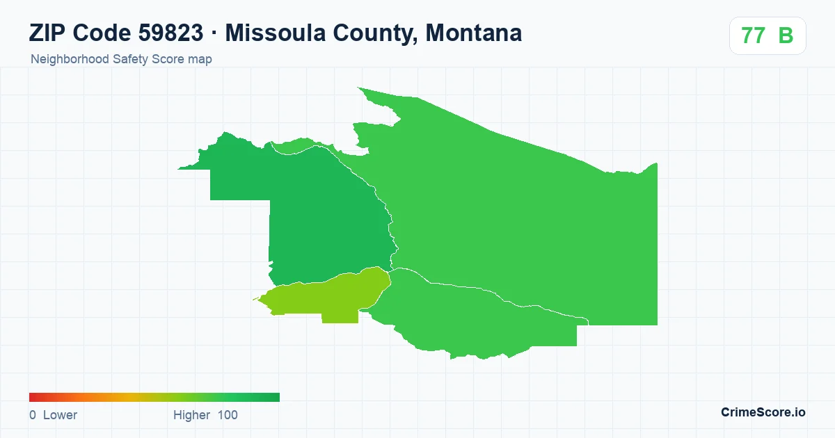 ZIP Code 59823 in Missoula County, Montana neighborhood Safety Score map