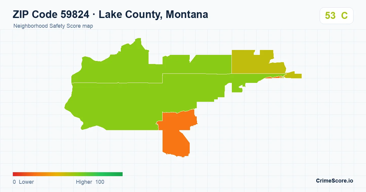 ZIP Code 59824 in Lake County, Montana neighborhood Safety Score map