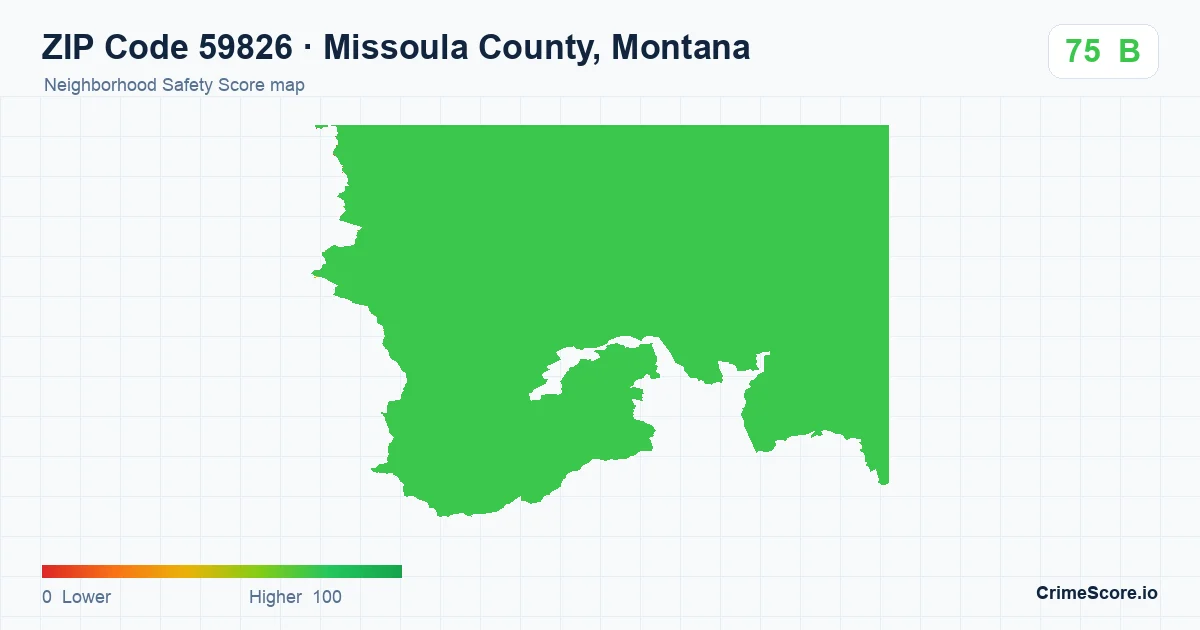ZIP Code 59826 in Missoula County, Montana neighborhood Safety Score map