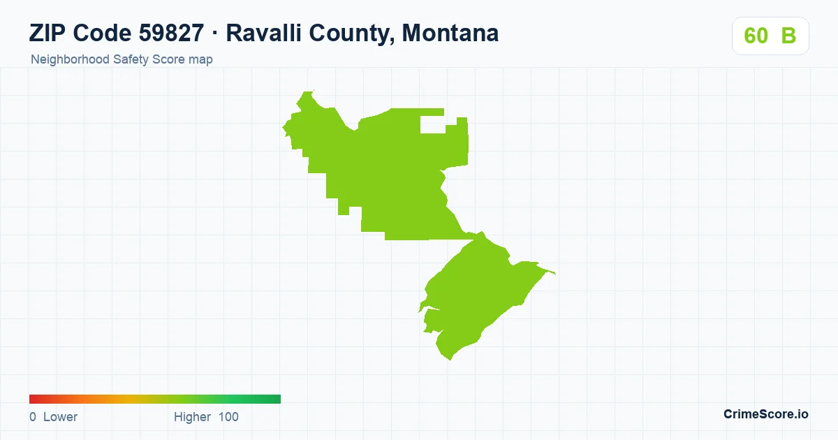 ZIP Code 59827 in Ravalli County, Montana neighborhood Safety Score map
