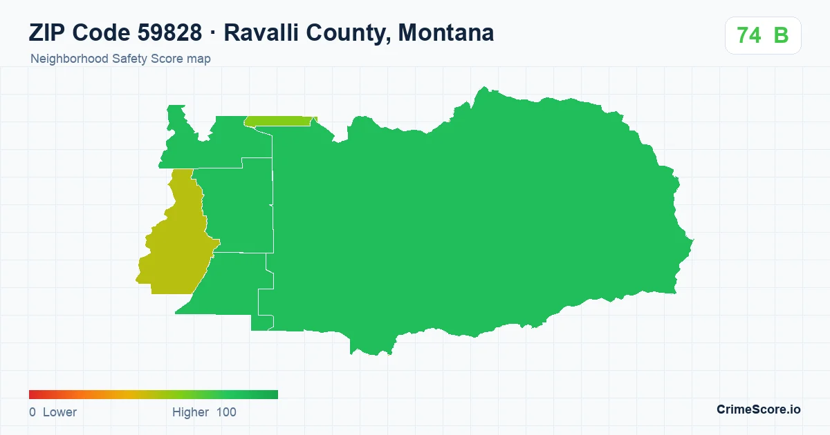 ZIP Code 59828 in Ravalli County, Montana neighborhood Safety Score map