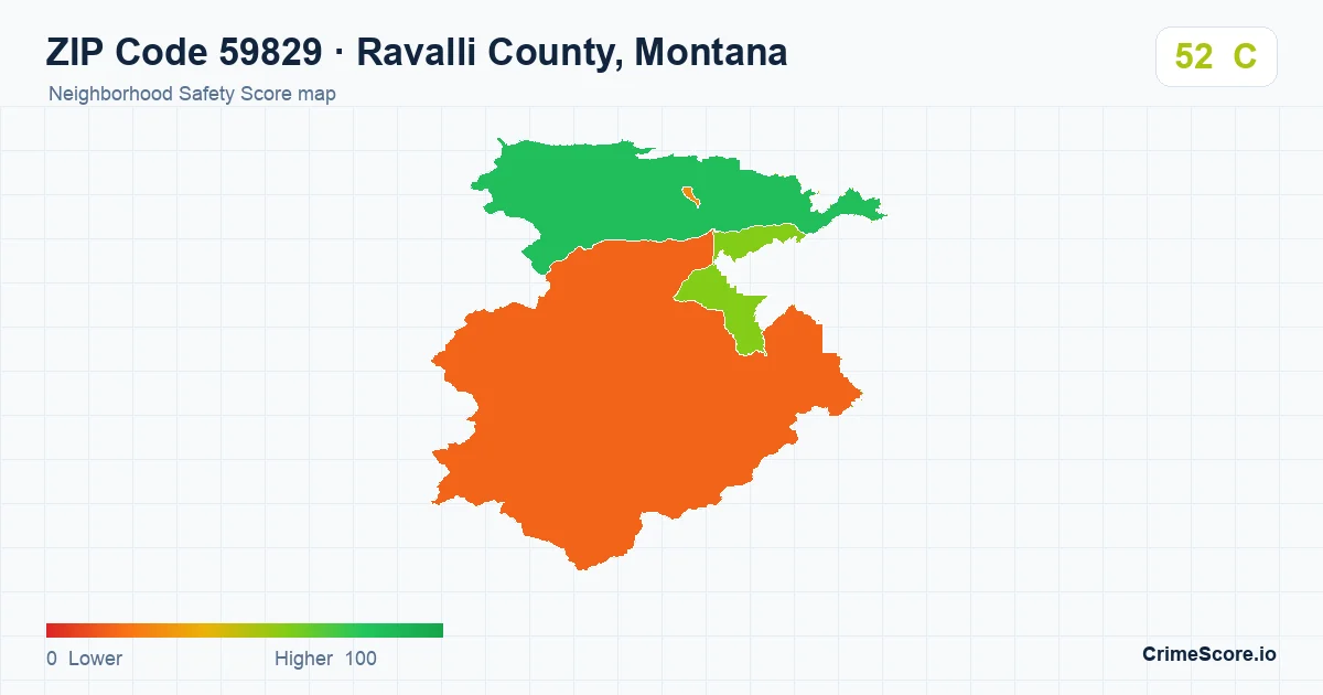 ZIP Code 59829 in Ravalli County, Montana neighborhood Safety Score map