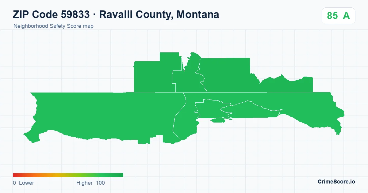 ZIP Code 59833 in Ravalli County, Montana neighborhood Safety Score map