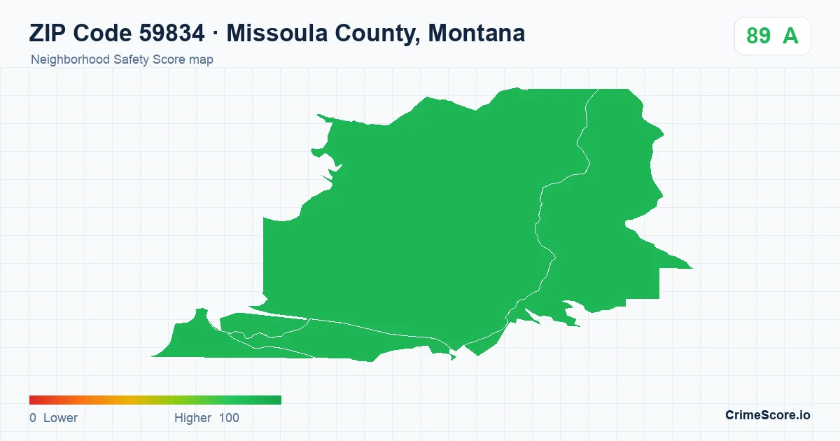 ZIP Code 59834 in Missoula County, Montana neighborhood Safety Score map