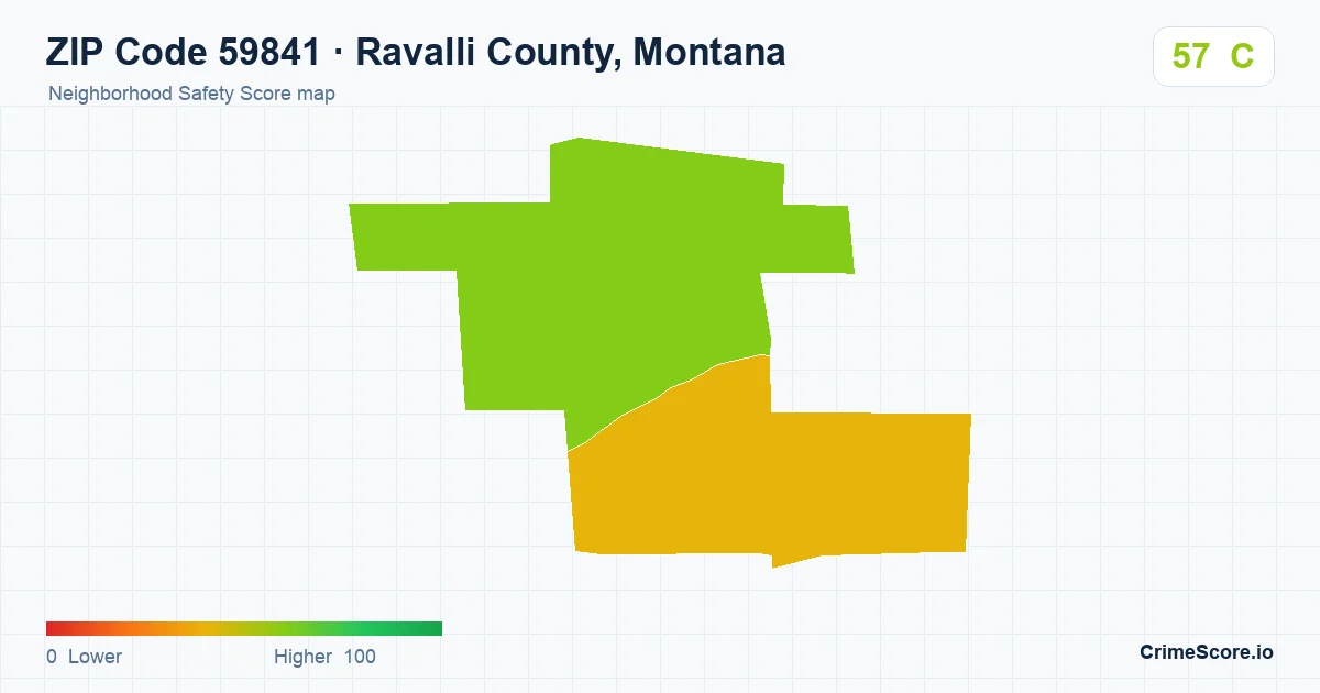 ZIP Code 59841 in Ravalli County, Montana neighborhood Safety Score map