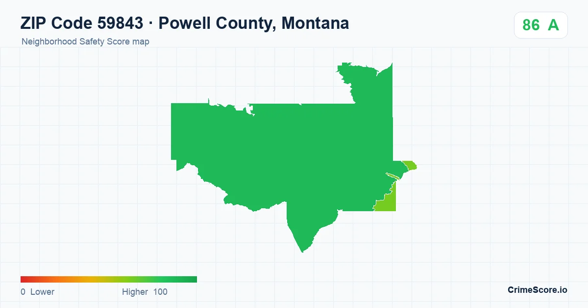 ZIP Code 59843 in Powell County, Montana neighborhood Safety Score map