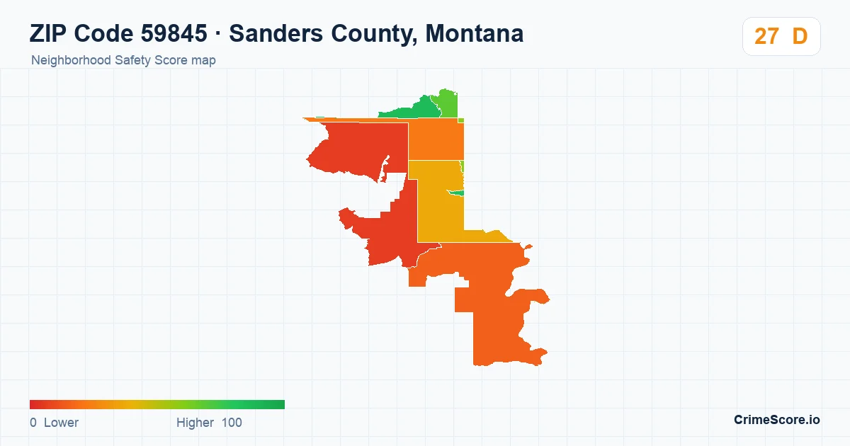 ZIP Code 59845 in Sanders County, Montana neighborhood Safety Score map